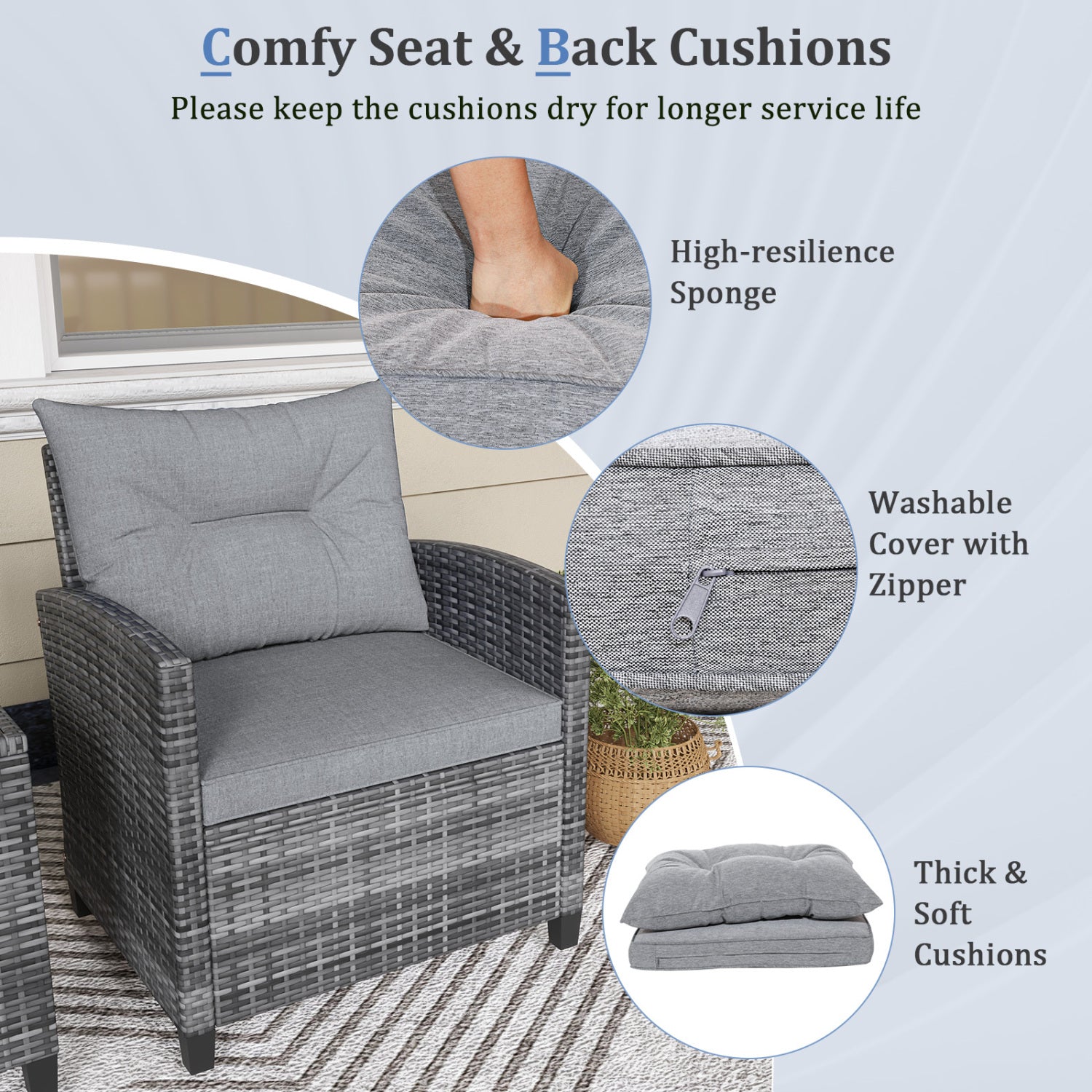 3-Piece Outdoor Wicker Conversation Set, Tempered Glass Tabletop, Gray Patio Conversation Sets at Gallery Canada