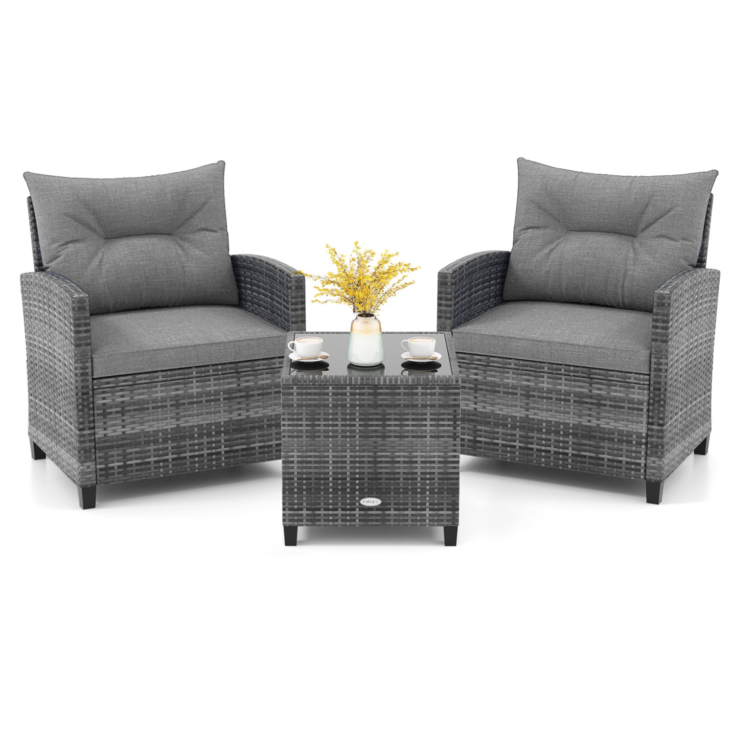 3-Piece Outdoor Wicker Conversation Set, Tempered Glass Tabletop, Gray Patio Conversation Sets at Gallery Canada