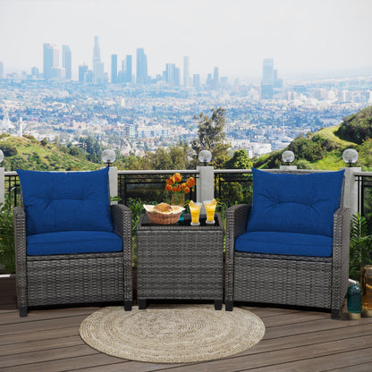 Outdoor Wicker Conversation Set, 3 Pieces, Tempered Glass Tabletop, Navy Patio Conversation Sets at Gallery Canada