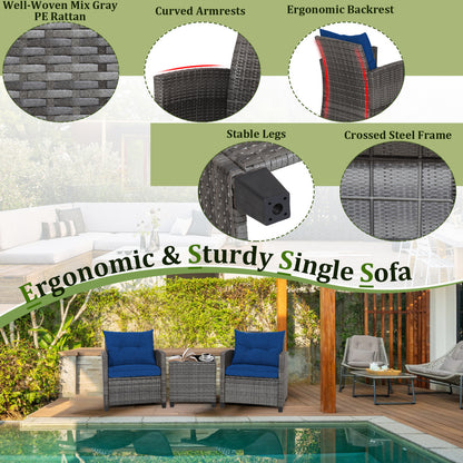 Outdoor Wicker Conversation Set, 3 Pieces, Tempered Glass Tabletop, Navy Patio Conversation Sets at Gallery Canada