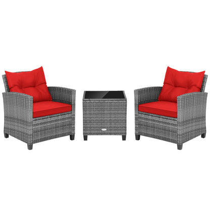 3 Piece Outdoor Wicker Conversation Set, Tempered Glass Tabletop, Red Patio Conversation Sets Red at Gallery Canada