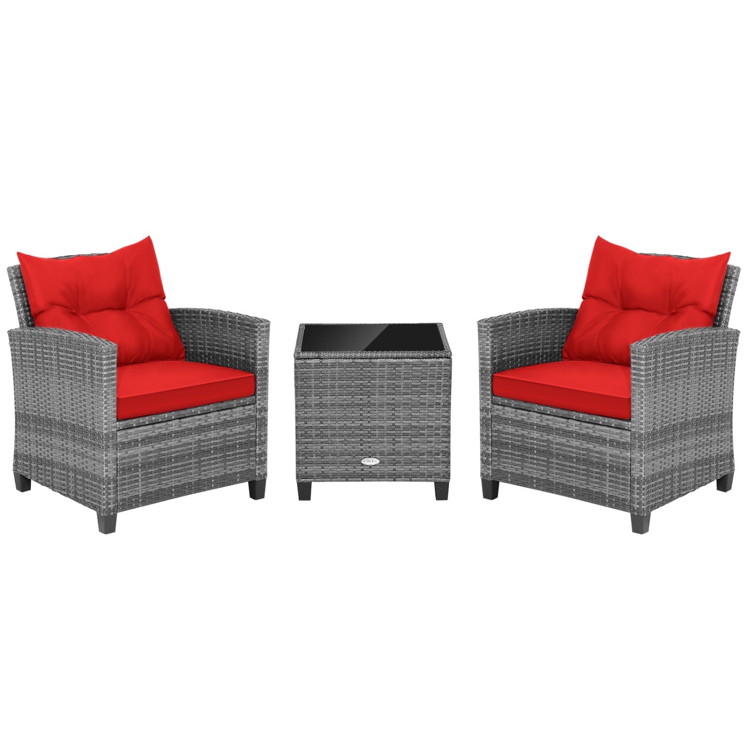 3 Piece Outdoor Wicker Conversation Set, Tempered Glass Tabletop, Red Patio Conversation Sets at Gallery Canada
