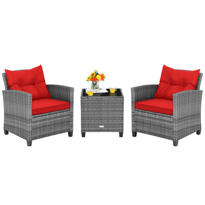 3 Piece Outdoor Wicker Conversation Set, Tempered Glass Tabletop, Red Patio Conversation Sets at Gallery Canada