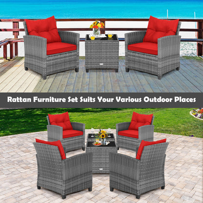 3 Piece Outdoor Wicker Conversation Set, Tempered Glass Tabletop, Red Patio Conversation Sets at Gallery Canada