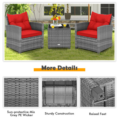 3 Piece Outdoor Wicker Conversation Set, Tempered Glass Tabletop, Red Patio Conversation Sets at Gallery Canada