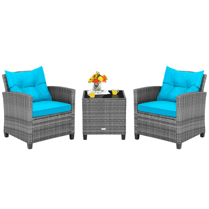Outdoor Wicker Conversation Set, 3 Pieces, Tempered Glass Tabletop, Turquoise Patio Conversation Sets at Gallery Canada