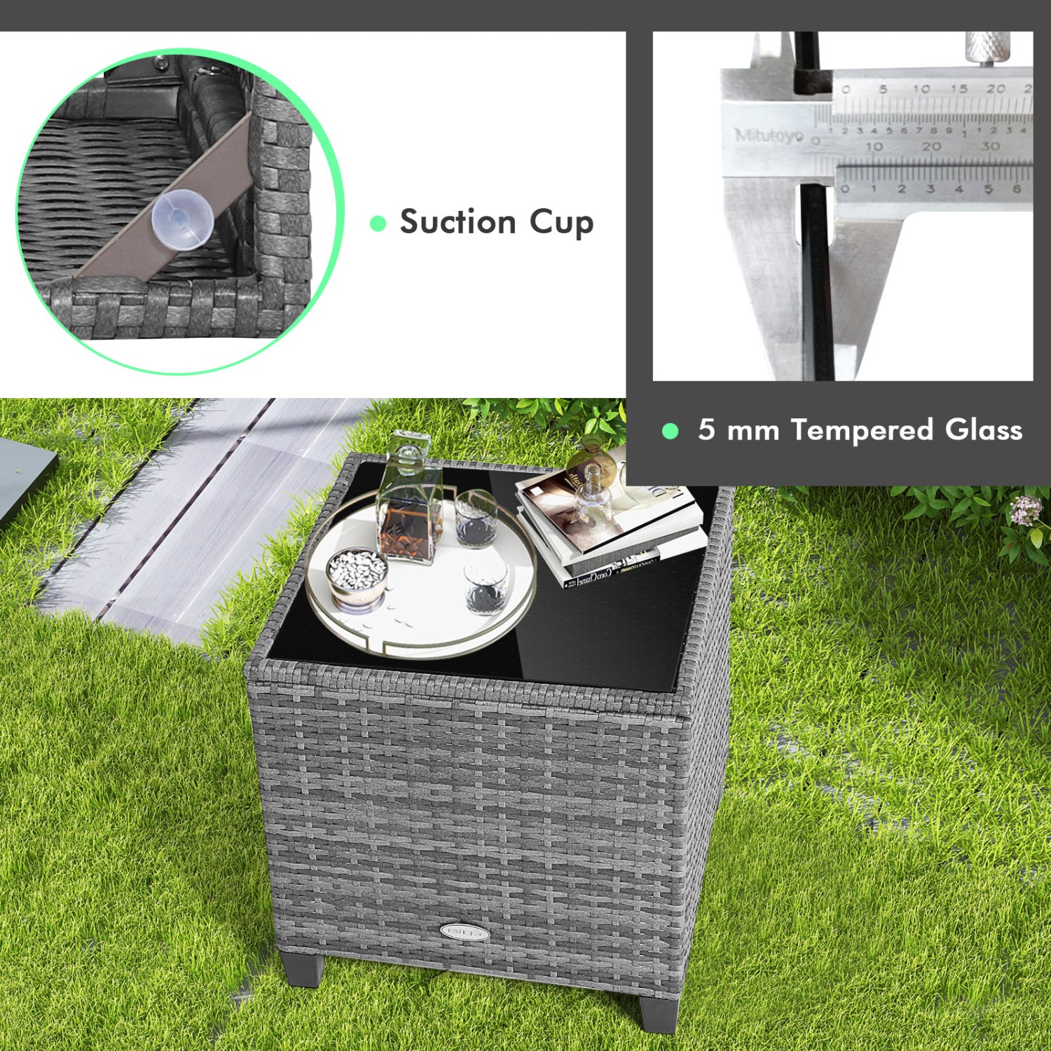 Outdoor Wicker Conversation Set, 3 Pieces, Tempered Glass Tabletop, Turquoise Patio Conversation Sets at Gallery Canada