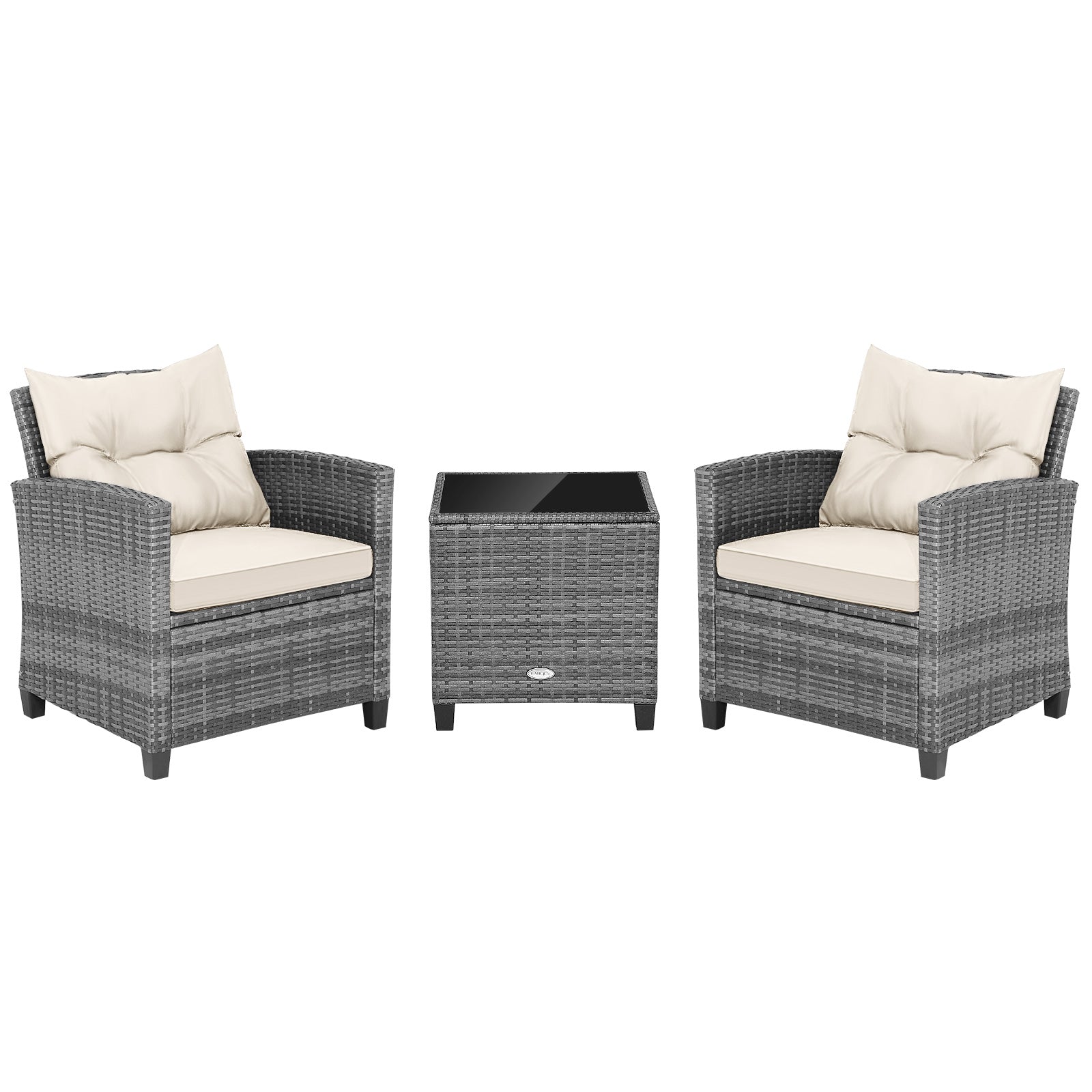 3 Piece Outdoor Wicker Conversation Set, Tempered Glass Tabletop, White Patio Conversation Sets White at Gallery Canada