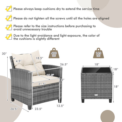 3 Piece Outdoor Wicker Conversation Set, Tempered Glass Tabletop, White Patio Conversation Sets at Gallery Canada