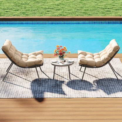 3 Pieces PE Rattan Conversation Set with Cushioned Papasan Chairs, Beige Patio Conversation Sets at Gallery Canada