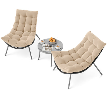 3 Pieces PE Rattan Conversation Set with Cushioned Papasan Chairs, Beige Patio Conversation Sets Beige at Gallery Canada