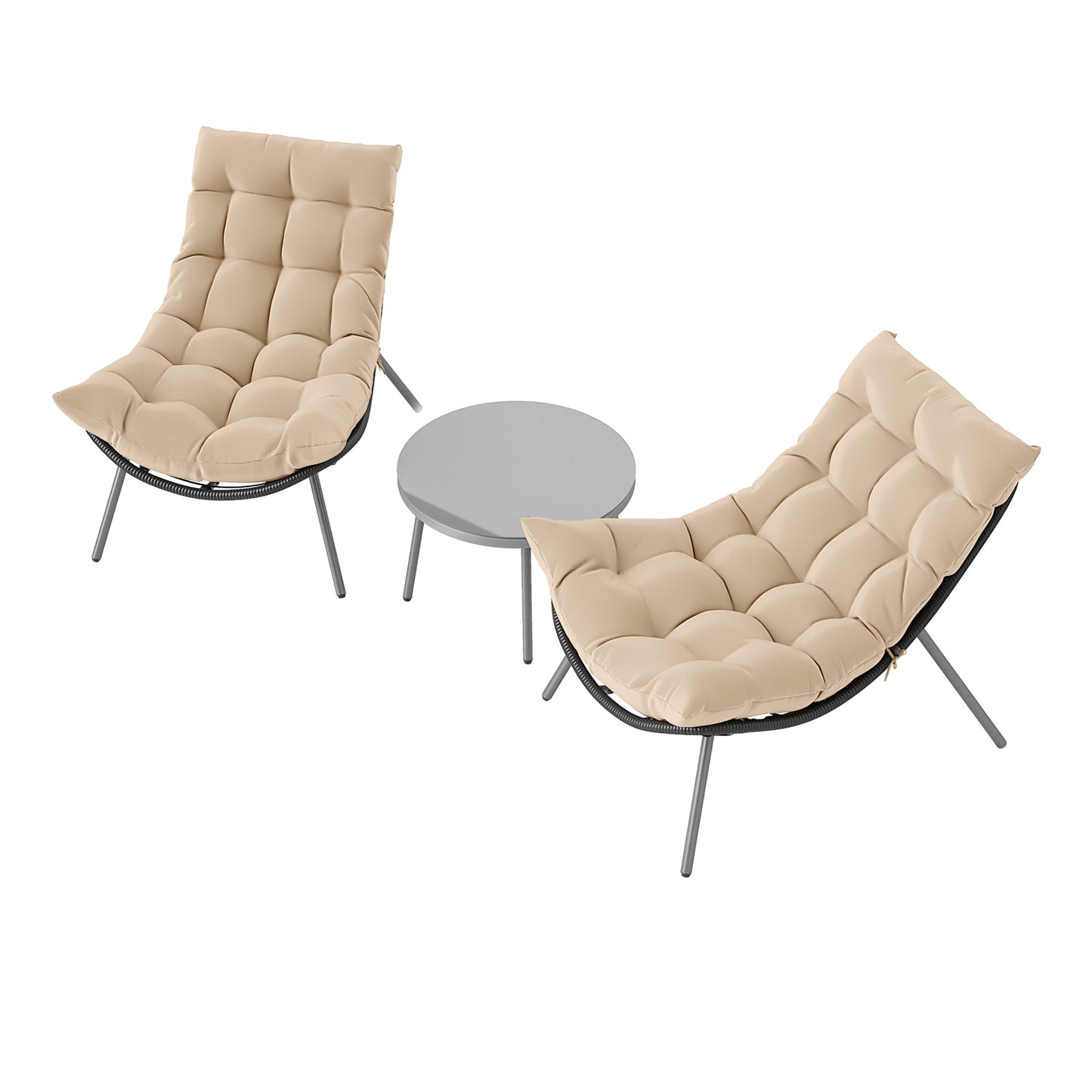 3 Pieces PE Rattan Conversation Set with Cushioned Papasan Chairs, Beige Patio Conversation Sets at Gallery Canada
