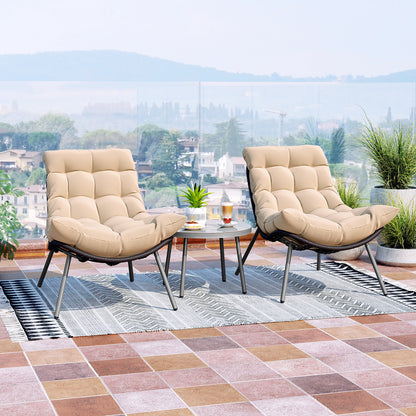 3 Pieces PE Rattan Conversation Set with Cushioned Papasan Chairs, Beige Patio Conversation Sets at Gallery Canada