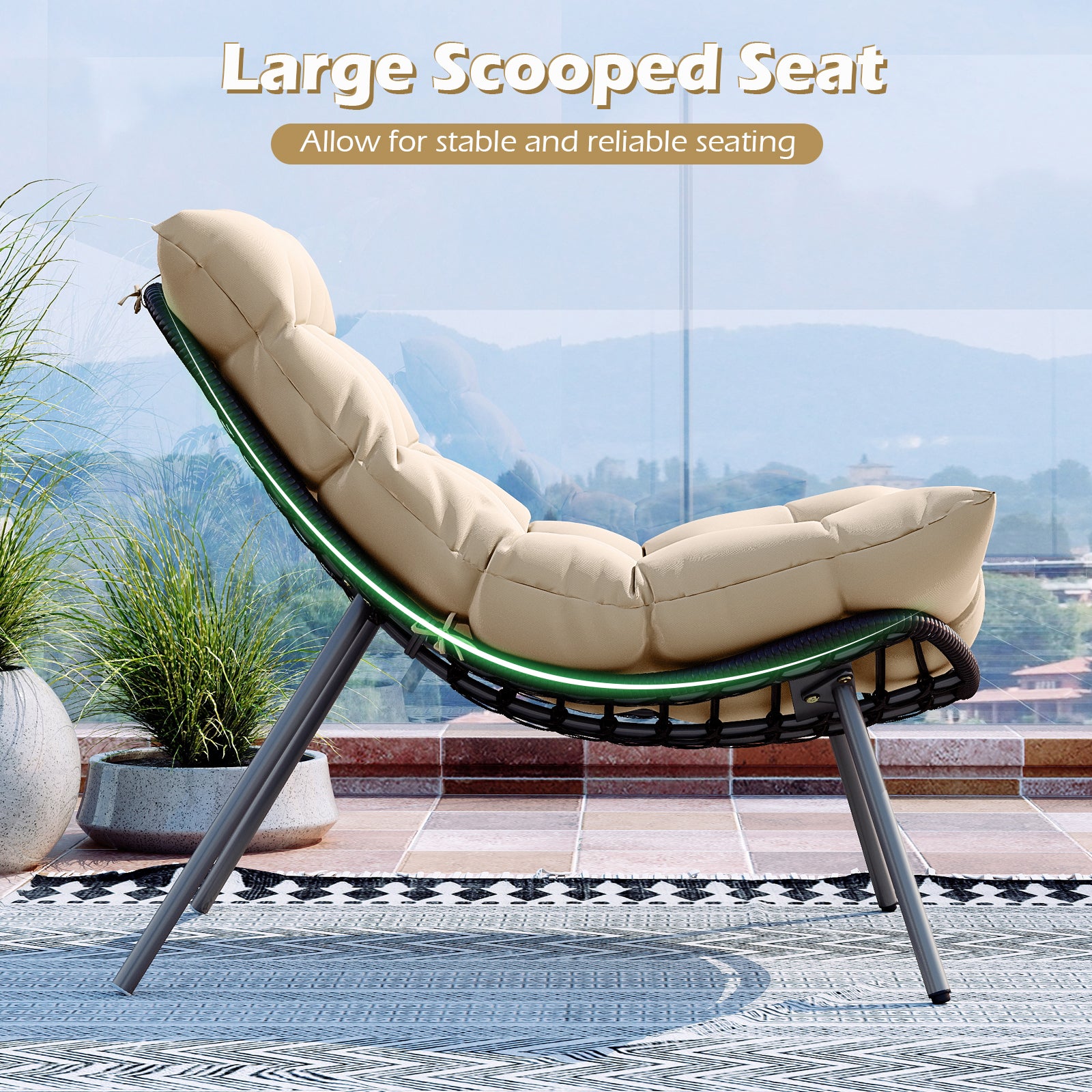 3 Pieces PE Rattan Conversation Set with Cushioned Papasan Chairs, Beige Patio Conversation Sets at Gallery Canada
