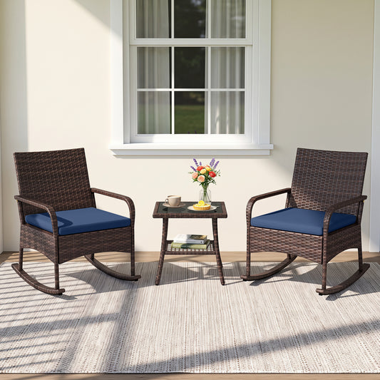 3-Piece PE Wicker Rocking Bistro Set, Navy Patio Conversation Sets Navy at Gallery Canada