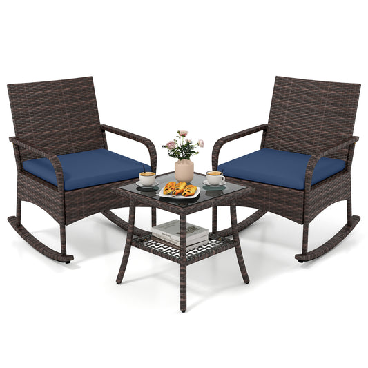 3-Piece PE Wicker Rocking Bistro Set, Navy Patio Conversation Sets Navy at Gallery Canada