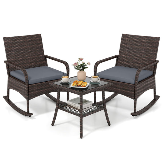 3-Piece PE Wicker Rocking Set, 2-Tier Table, Gray Patio Conversation Sets Gray at Gallery Canada