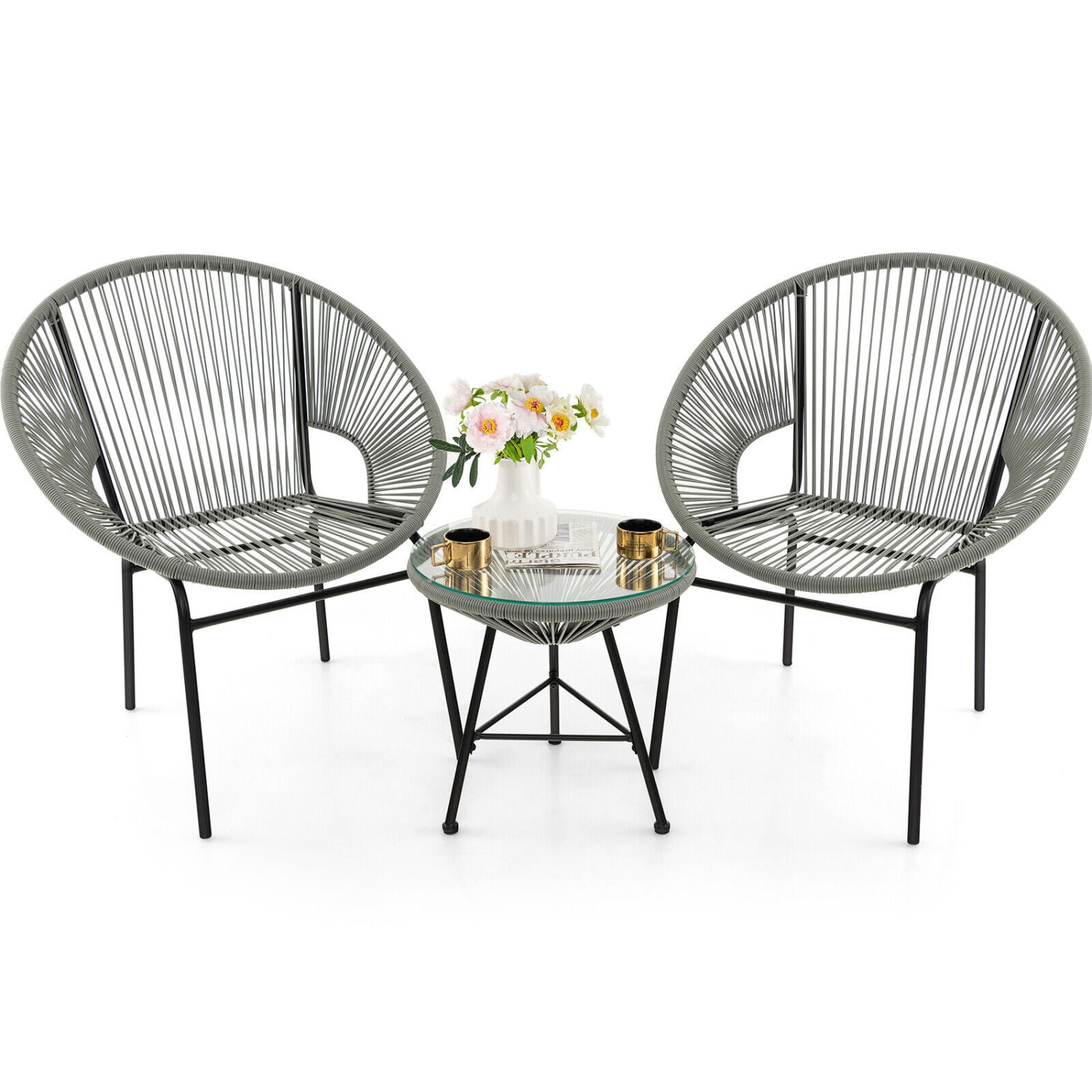 3 Piece Patio Acapulco Bistro Set, Glass Table, Gray Patio Conversation Sets Gray at Gallery Canada