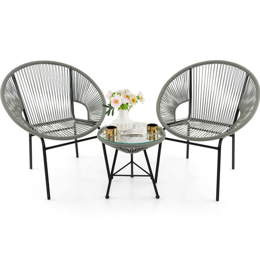 3 Piece Patio Acapulco Bistro Set, Glass Table, Gray Patio Conversation Sets Gray at Gallery Canada