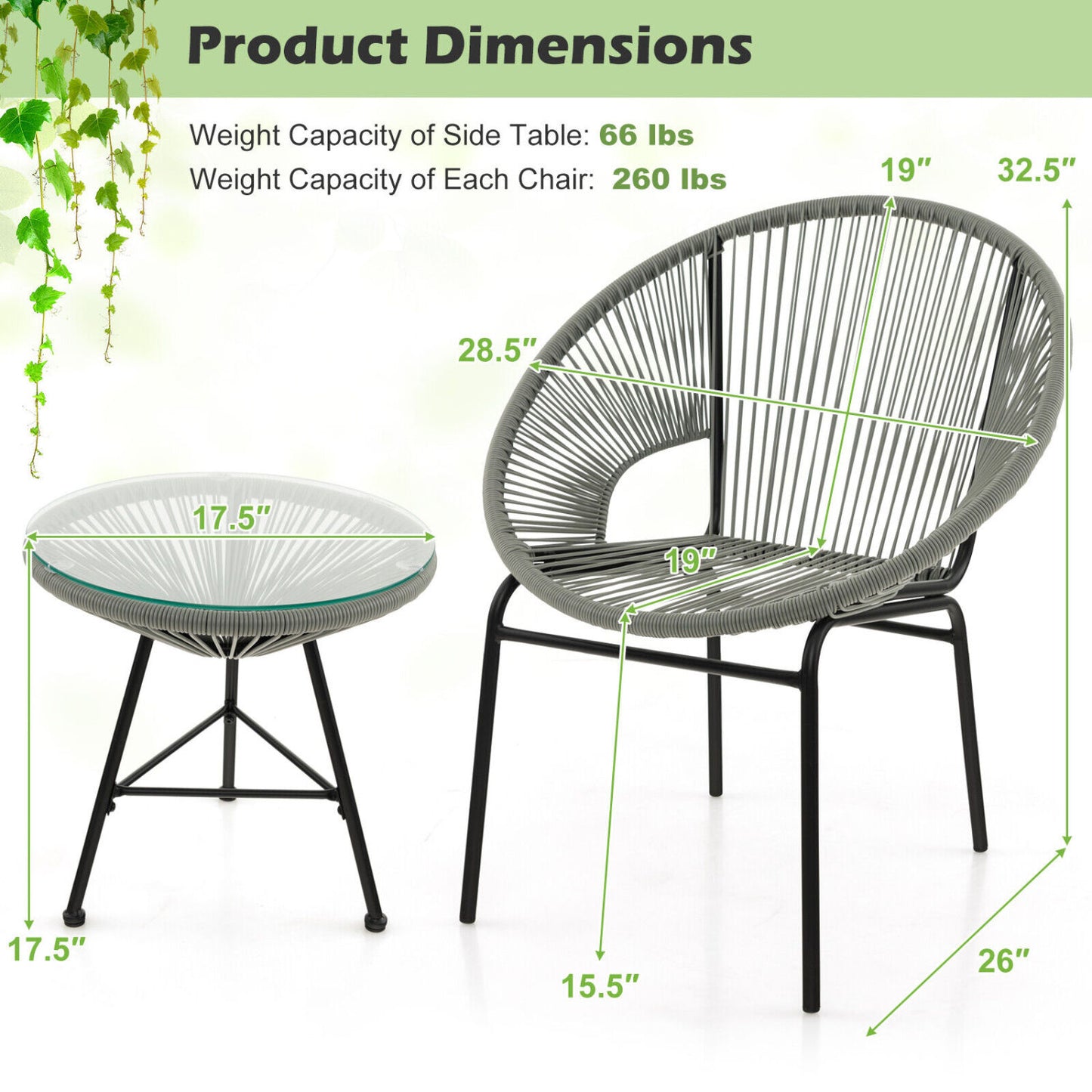 3 Piece Patio Acapulco Bistro Set, Glass Table, Gray Patio Conversation Sets at Gallery Canada