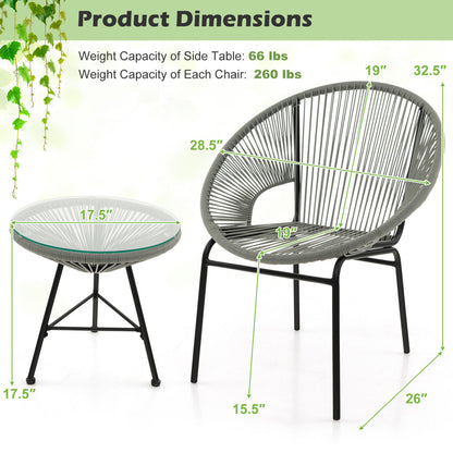 3 Piece Patio Acapulco Bistro Set, Glass Table, Gray Patio Conversation Sets at Gallery Canada
