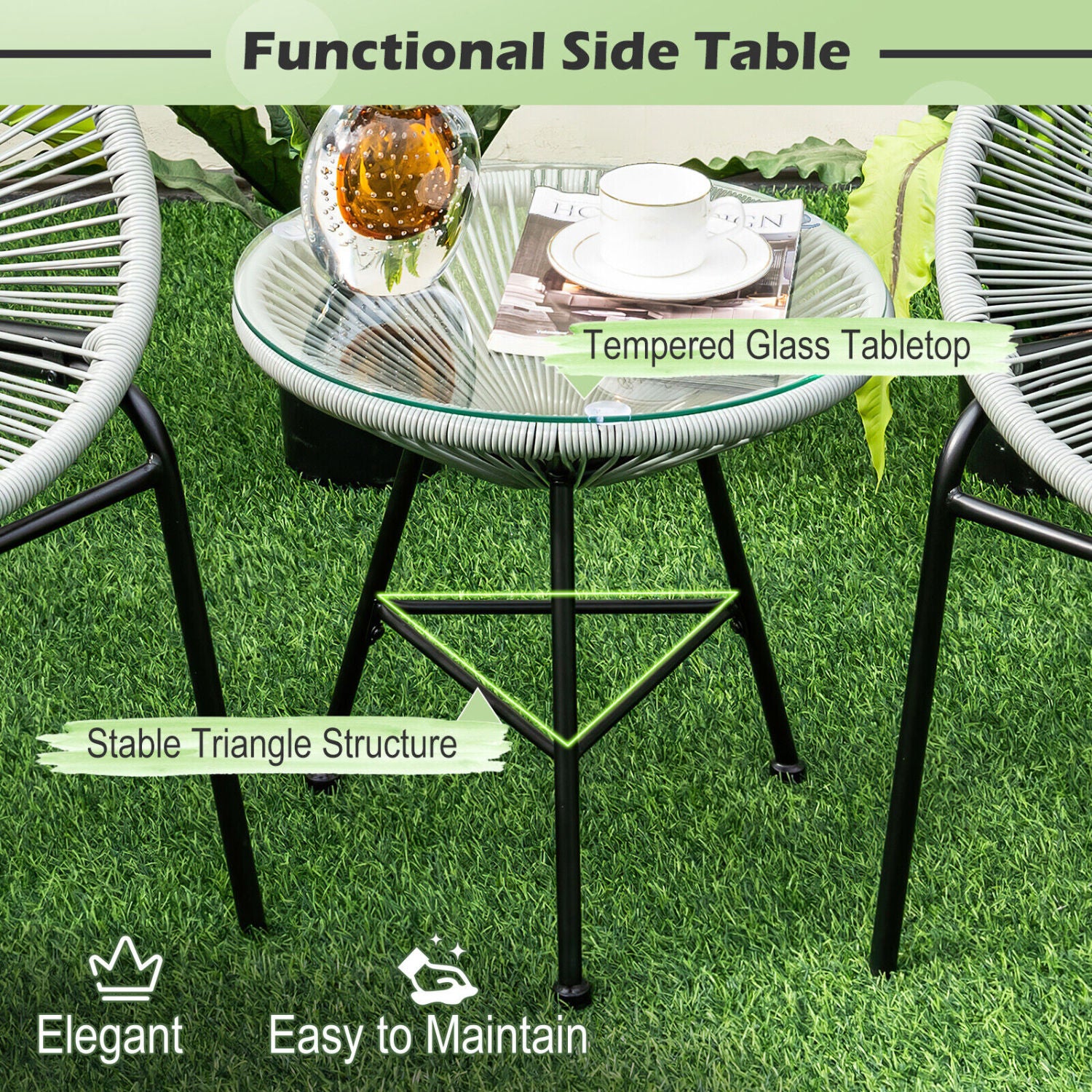 3 Piece Patio Acapulco Bistro Set, Glass Table, Gray Patio Conversation Sets at Gallery Canada