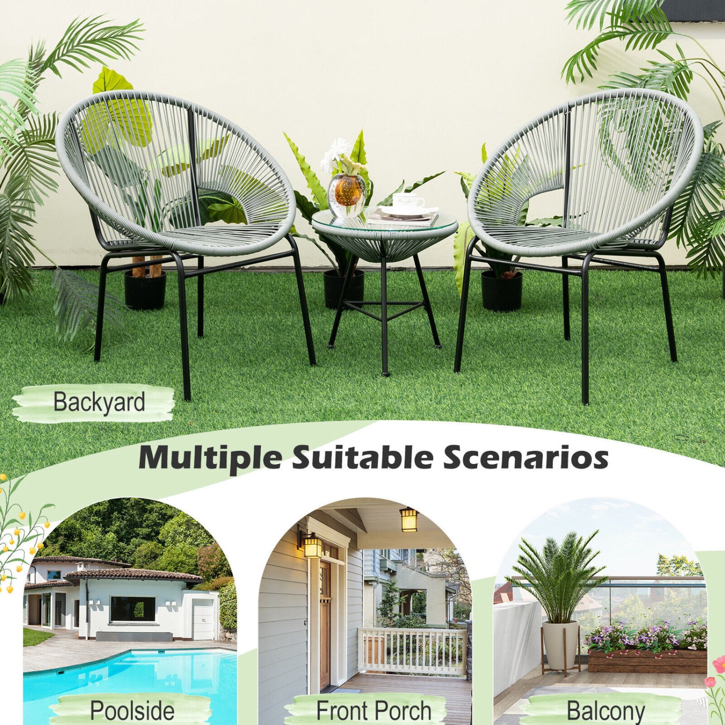 3 Piece Patio Acapulco Bistro Set, Glass Table, Gray Patio Conversation Sets at Gallery Canada