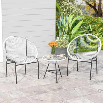 Ensemble de bistro Acapulco 3 pièces pour terrasse, table en verre, blanc