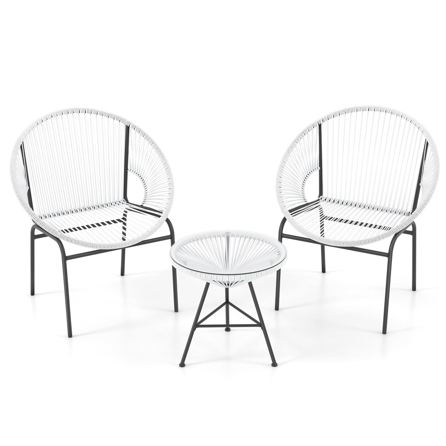 Ensemble de bistro Acapulco 3 pièces pour terrasse, table en verre, blanc
