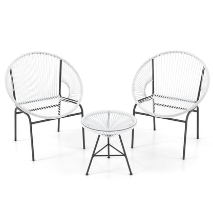 Ensemble de bistro Acapulco 3 pièces pour terrasse, table en verre, blanc