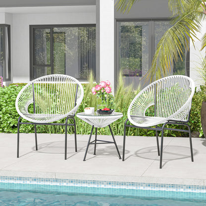 Ensemble de bistro Acapulco 3 pièces pour terrasse, table en verre, blanc