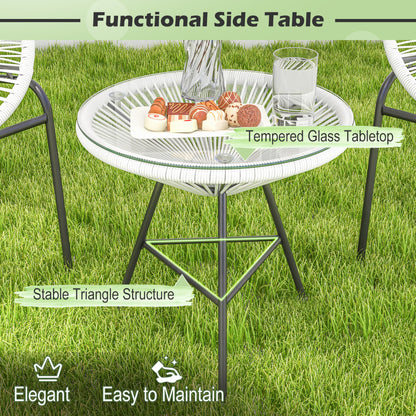 Ensemble de bistro Acapulco 3 pièces pour terrasse, table en verre, blanc