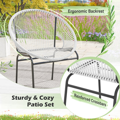 Ensemble de bistro Acapulco 3 pièces pour terrasse, table en verre, blanc