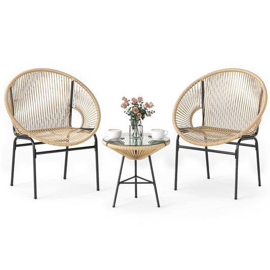 3 Piece Patio Acapulco Bistro Set, Glass Table, Brown Patio Conversation Sets Brown at Gallery Canada