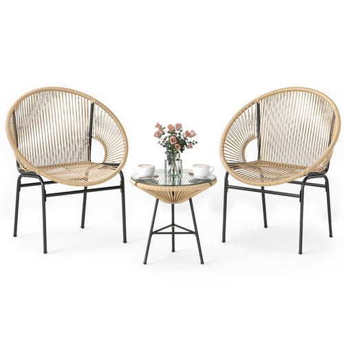 3 Piece Patio Acapulco Bistro Set, Glass Table, Brown