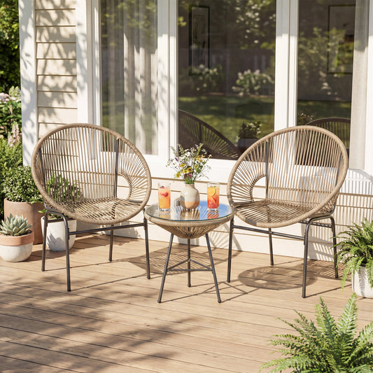 3 Piece Patio Acapulco Bistro Set, Glass Table, Brown Patio Conversation Sets Brown at Gallery Canada