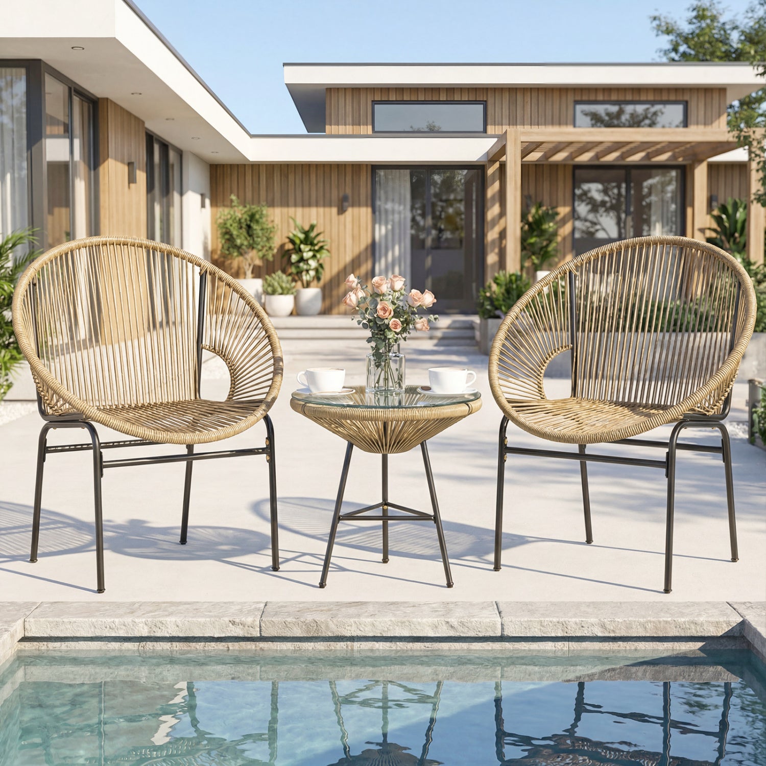 3 Piece Patio Acapulco Bistro Set, Glass Table, Brown Patio Conversation Sets at Gallery Canada