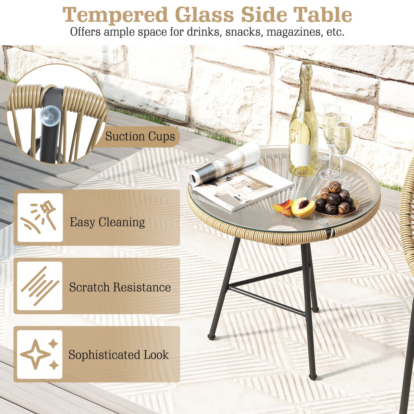 3 Piece Patio Acapulco Bistro Set, Glass Table, Brown Patio Conversation Sets at Gallery Canada