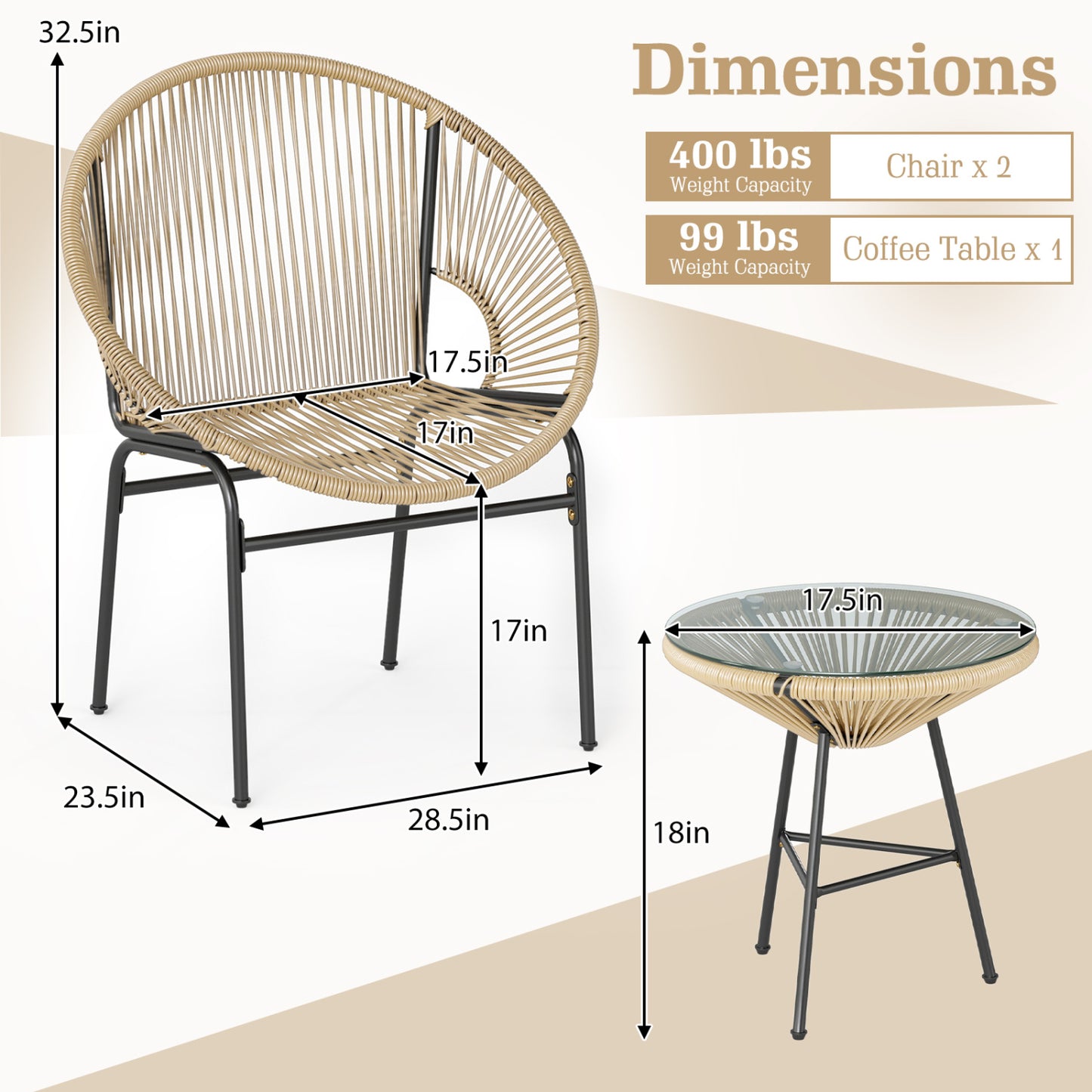 3 Piece Patio Acapulco Bistro Set, Glass Table, Brown Patio Conversation Sets at Gallery Canada