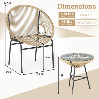 3 Piece Patio Acapulco Bistro Set, Glass Table, Brown Patio Conversation Sets at Gallery Canada