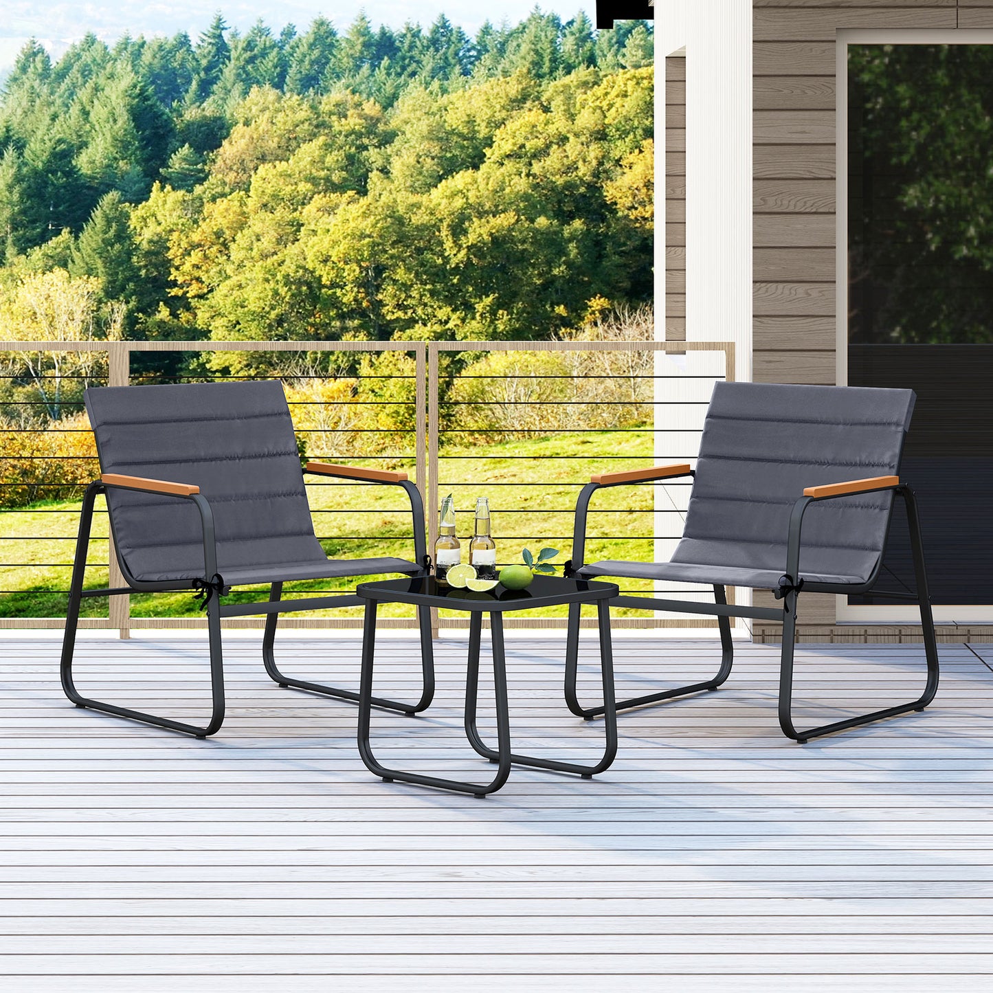 3 Piece Patio Bistro Set, Outdoor Fabric Conversation Set, Gray Patio Conversation Sets at Gallery Canada