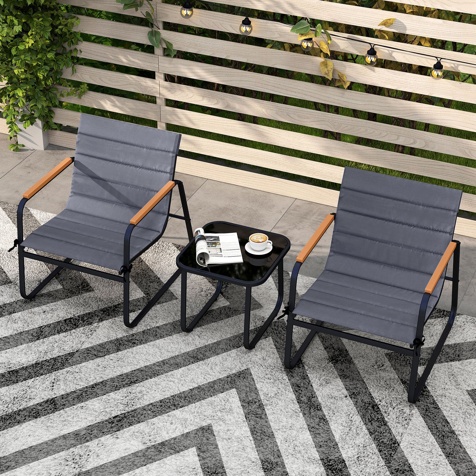 3 Piece Patio Bistro Set, Outdoor Fabric Conversation Set, Gray Patio Conversation Sets at Gallery Canada