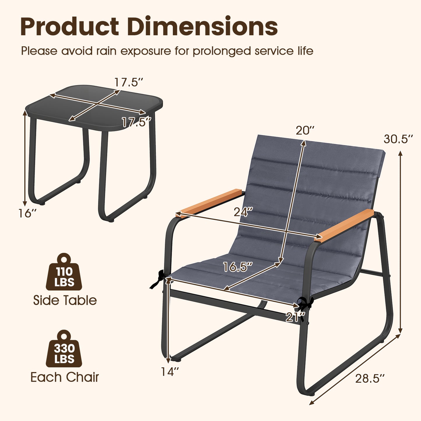 3 Piece Patio Bistro Set, Outdoor Fabric Conversation Set, Gray Patio Conversation Sets at Gallery Canada