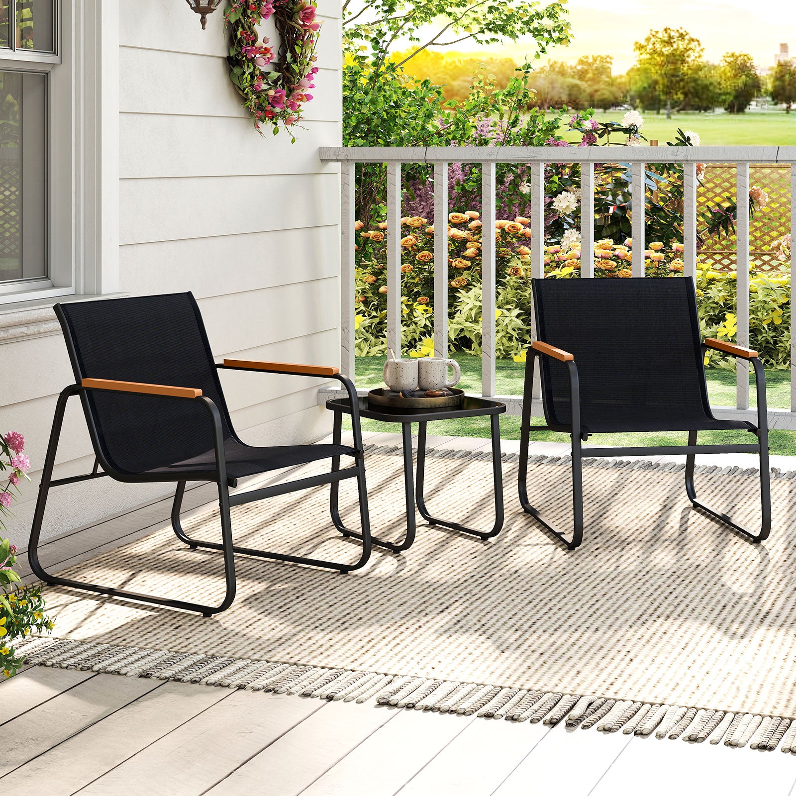 3 Piece Patio Bistro Set, Outdoor Fabric Conversation Set, Gray Patio Conversation Sets at Gallery Canada