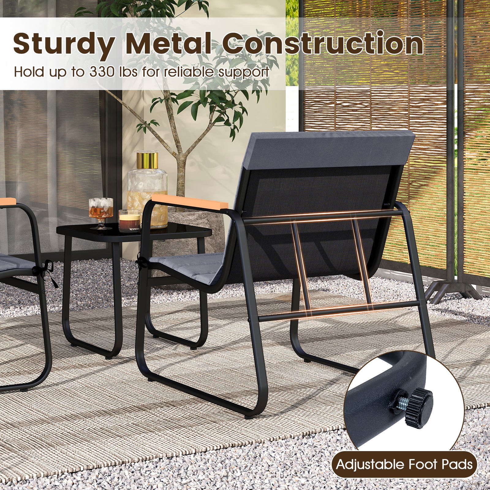 3 Piece Patio Bistro Set, Outdoor Fabric Conversation Set, Gray Patio Conversation Sets at Gallery Canada