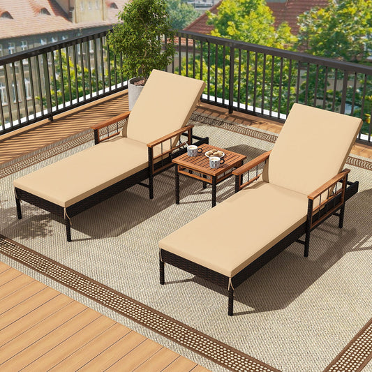 3 Piece Patio Chaise Lounge Set, Poolside Outdoor Chaise Lounges Mix Brown at Gallery Canada
