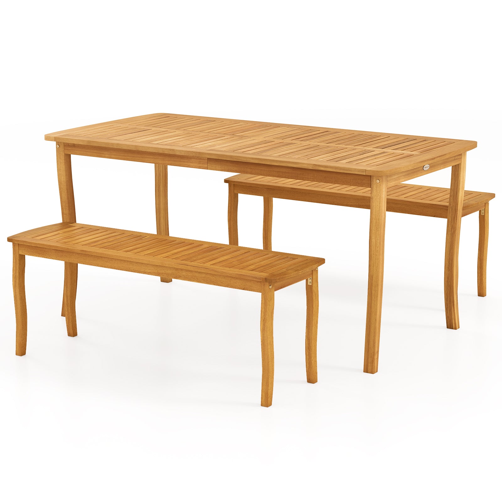 3 Pieces Patio Dining Set with Acacia Wood Outdoor Table and Benches Patio Dining Sets at Gallery Canada