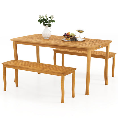 3 Piece Patio Dining Set, Acacia Wood Outdoor Table And Benches Patio Dining Sets Options at Gallery Canada