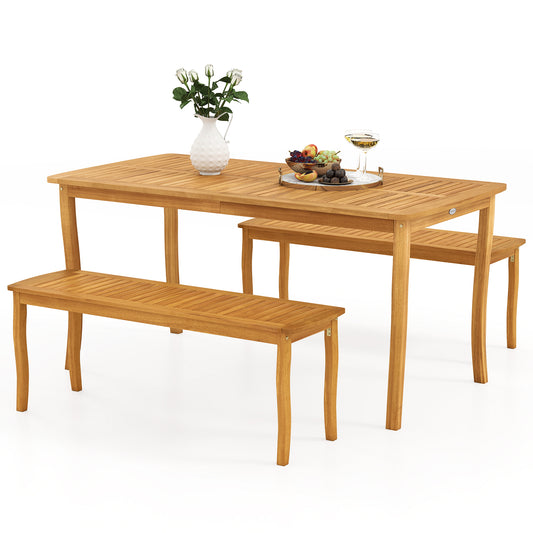 3 Piece Patio Dining Set, Acacia Wood Outdoor Table And Benches Patio Dining Sets Options at Gallery Canada