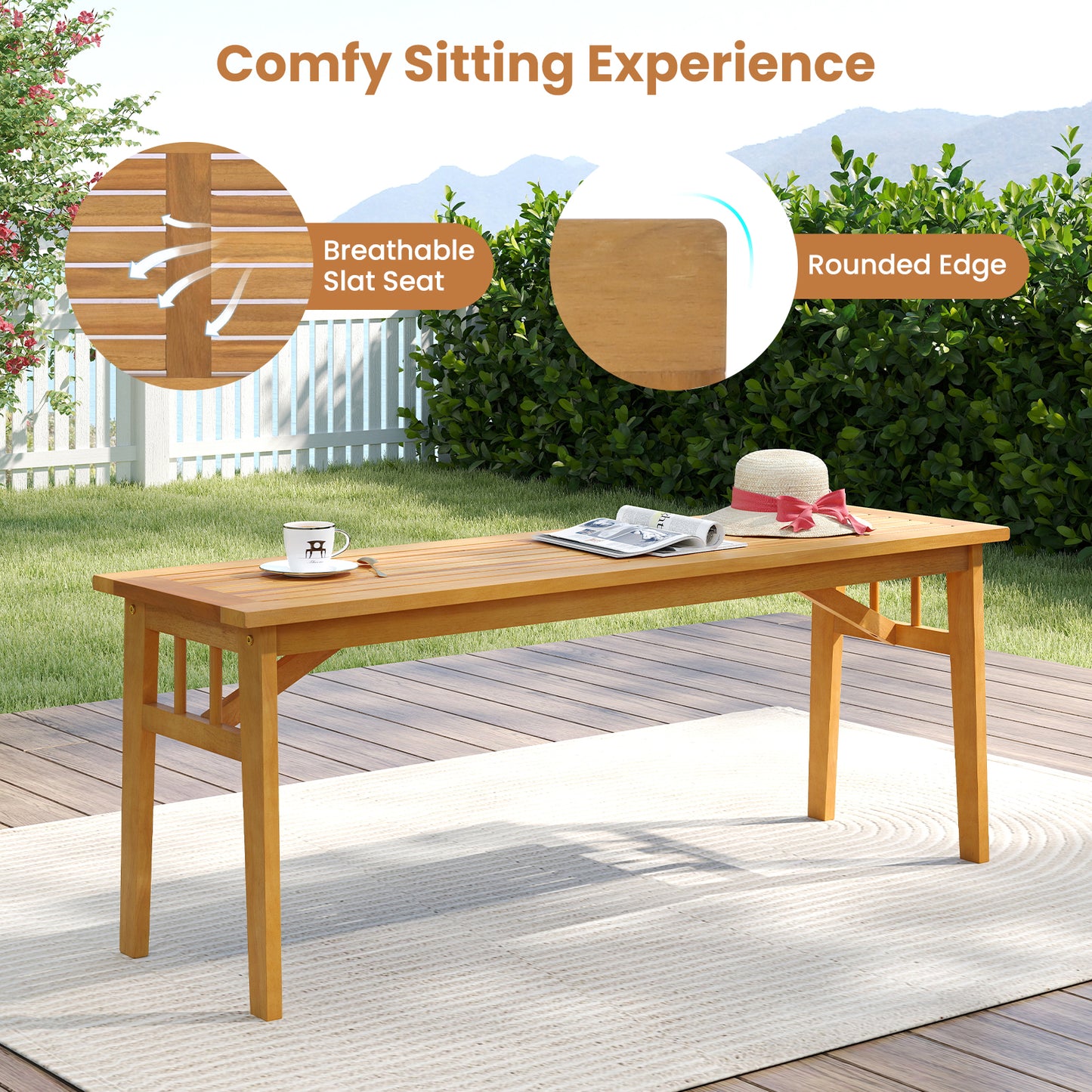3 Pieces Patio Dining Set Acacia Wood Outdoor Rectangular Picnic Table and 2 Benches Patio Dining Sets at Gallery Canada